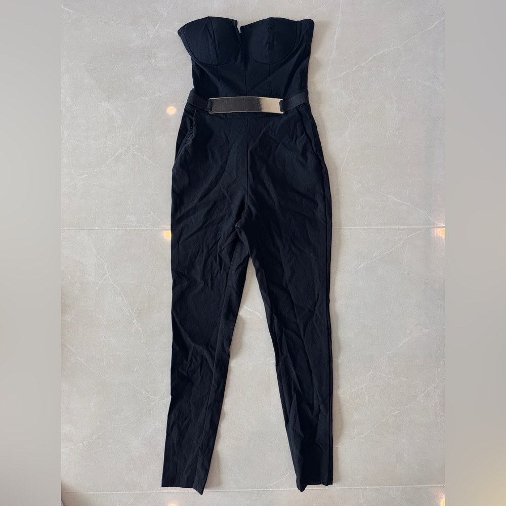 Material Girl Black Jumpsuit with Metallic Belt